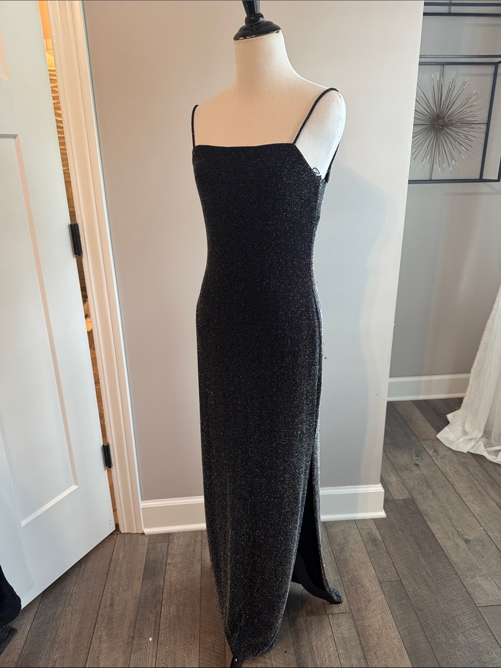 Elegant Black Sparkle Maxi Dress with Spaghetti Straps